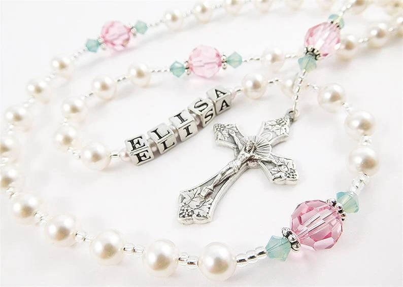 Baptism Girl Rosary Gift in Pink