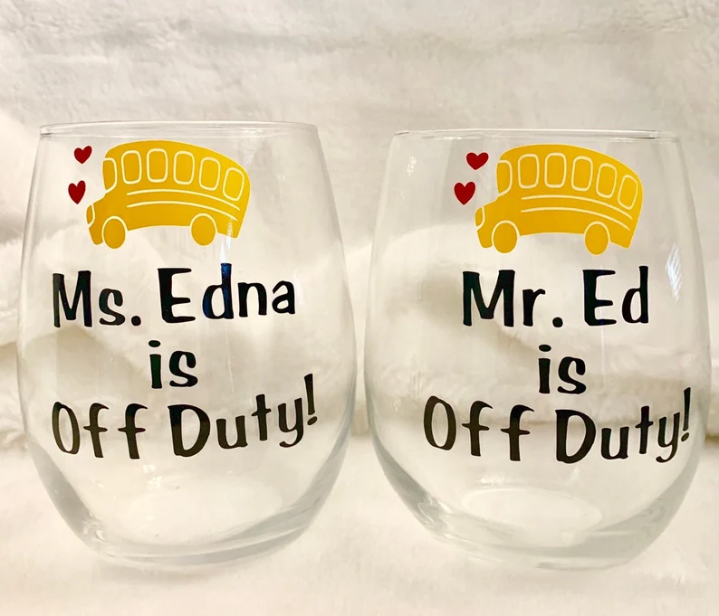 Personalized School Bus Driver Off Duty Wine Glass