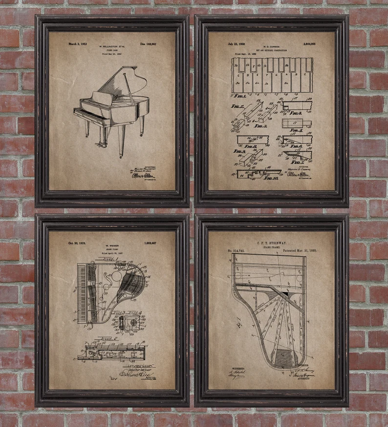 Piano Patent Print Set of 4