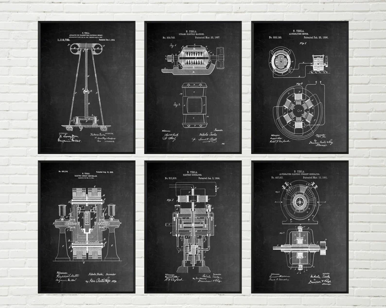 Tesla Set Of 6 Patent Prints