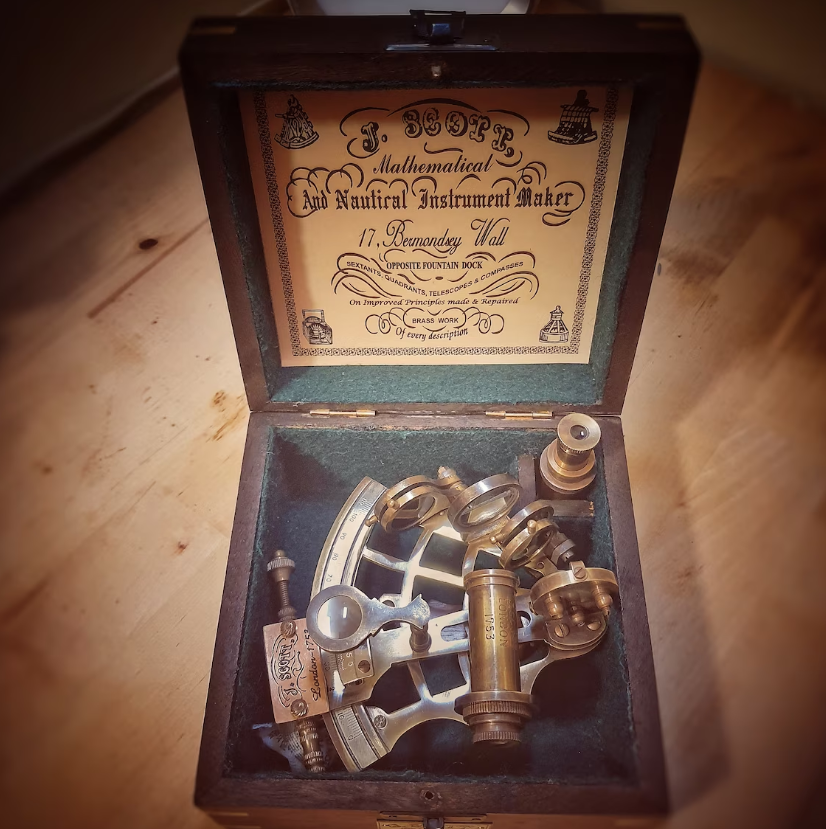 Antique Brass Sextant With Wooden Box