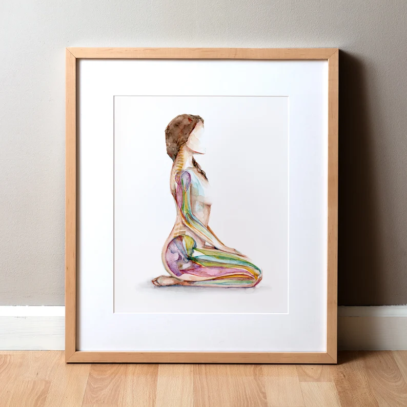 Calming Anatomy Watercolor Yoga Print
