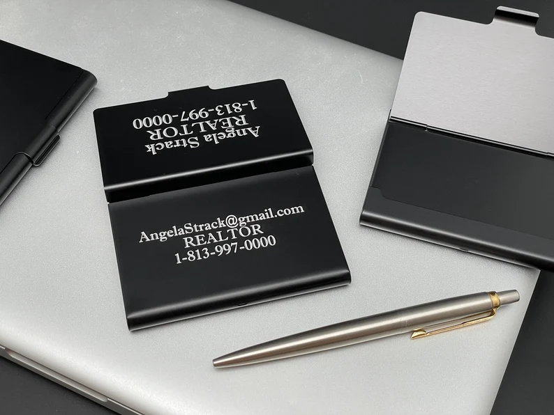 Engraved Black Metal Business Card Holder