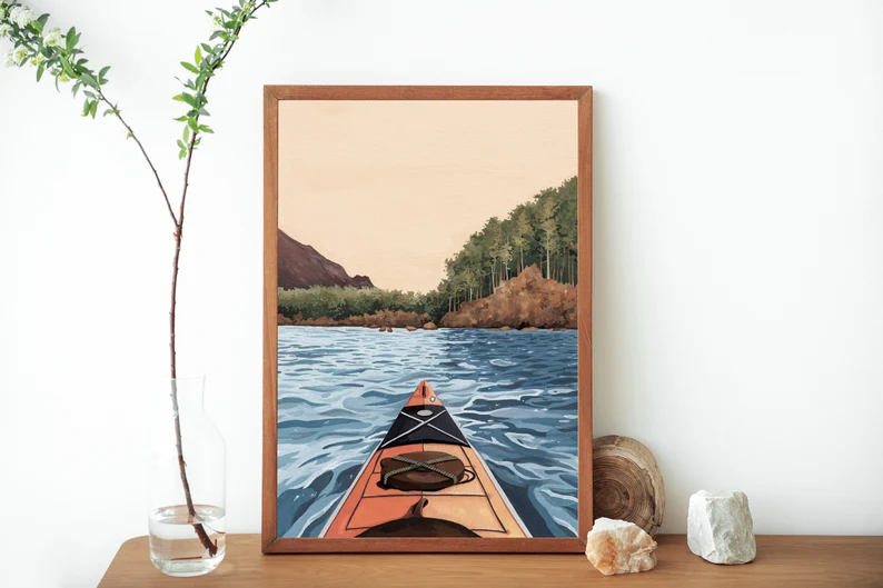 Orange Kayak Painting Art Print
