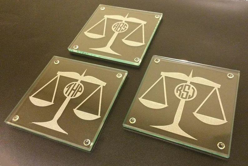 Personalized Scales of Justice or Gavel Coasters