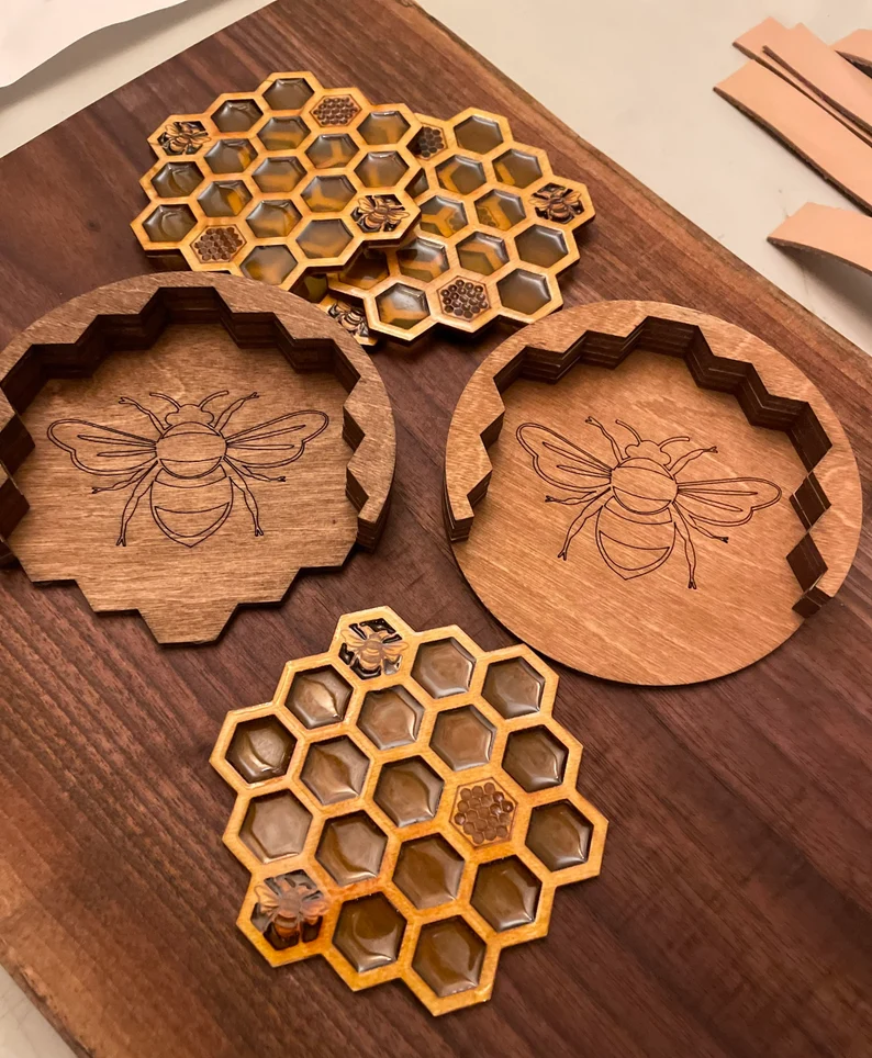 Honeycomb Bee Coasters and Holders
