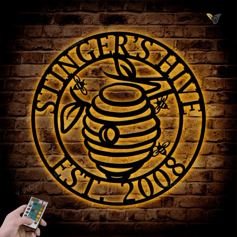 Personalized LED Metal Beehive Sign